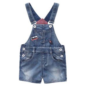 KIDSCOOL SPACE Baby Girl Denim Overalls, Ripped Denim Shorts, Blue